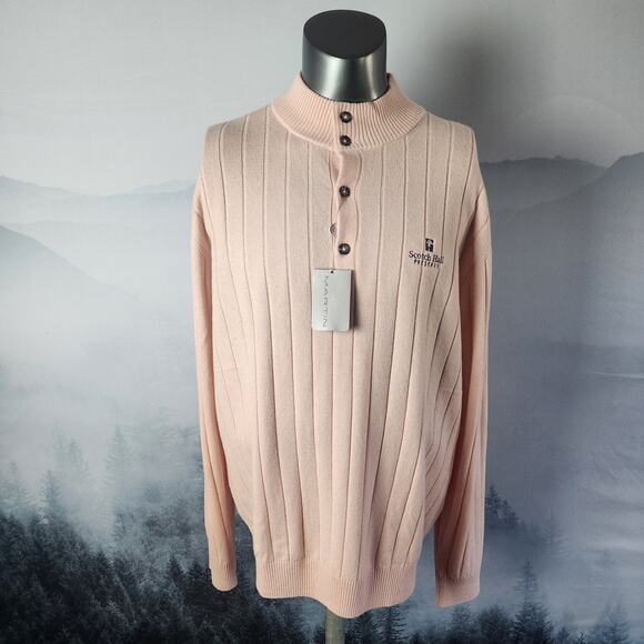 NWT Martin 100% Italian Cashmere Pink Quarter Button Golf Sweater | Men's XLarge - Picture 1 of 15